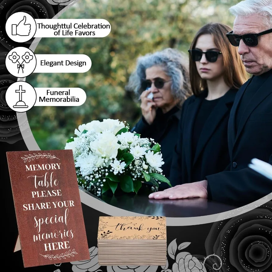 احتفال بطاقات الذاكرة للحياة، مشاركة صندوق خشبي للذاكرة، لافتة طاولة خشبية مع أقلام 60 قطعة، بطاقات تذكارية، إبقاء جنازة #4