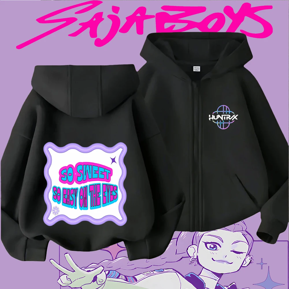 سترة بغطاء للرأس بسحاب للأطفال مع طباعة شخصية كرتونية لطيفة ذات شعر أرجواني، سترة كاجوال أنيقة للأولاد والبنات، مريحة