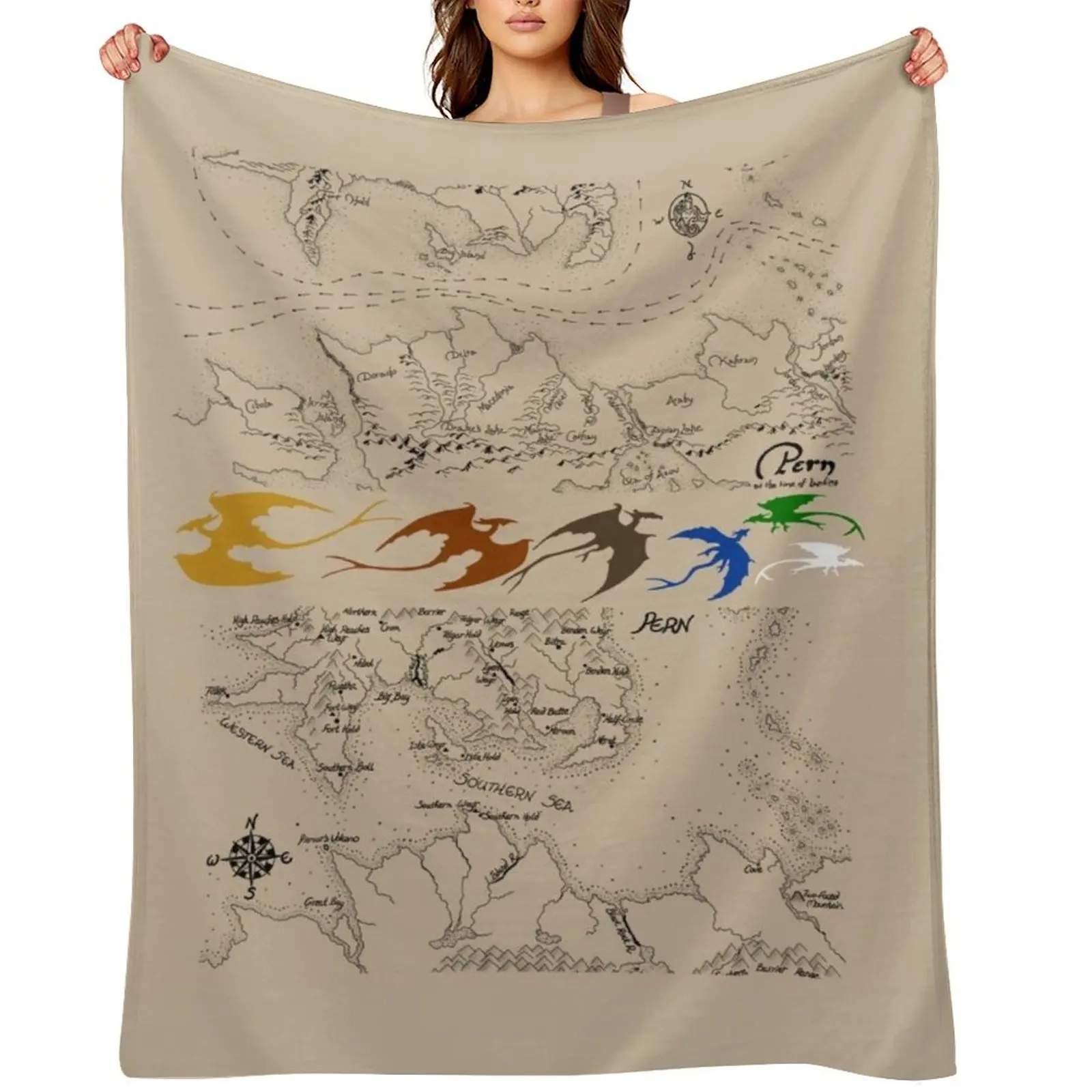 

Dragonriders of Pern Maps (Beige Background) Throw Blanket Thermals For Travel Blankets For Bed Designers Luxury Blankets