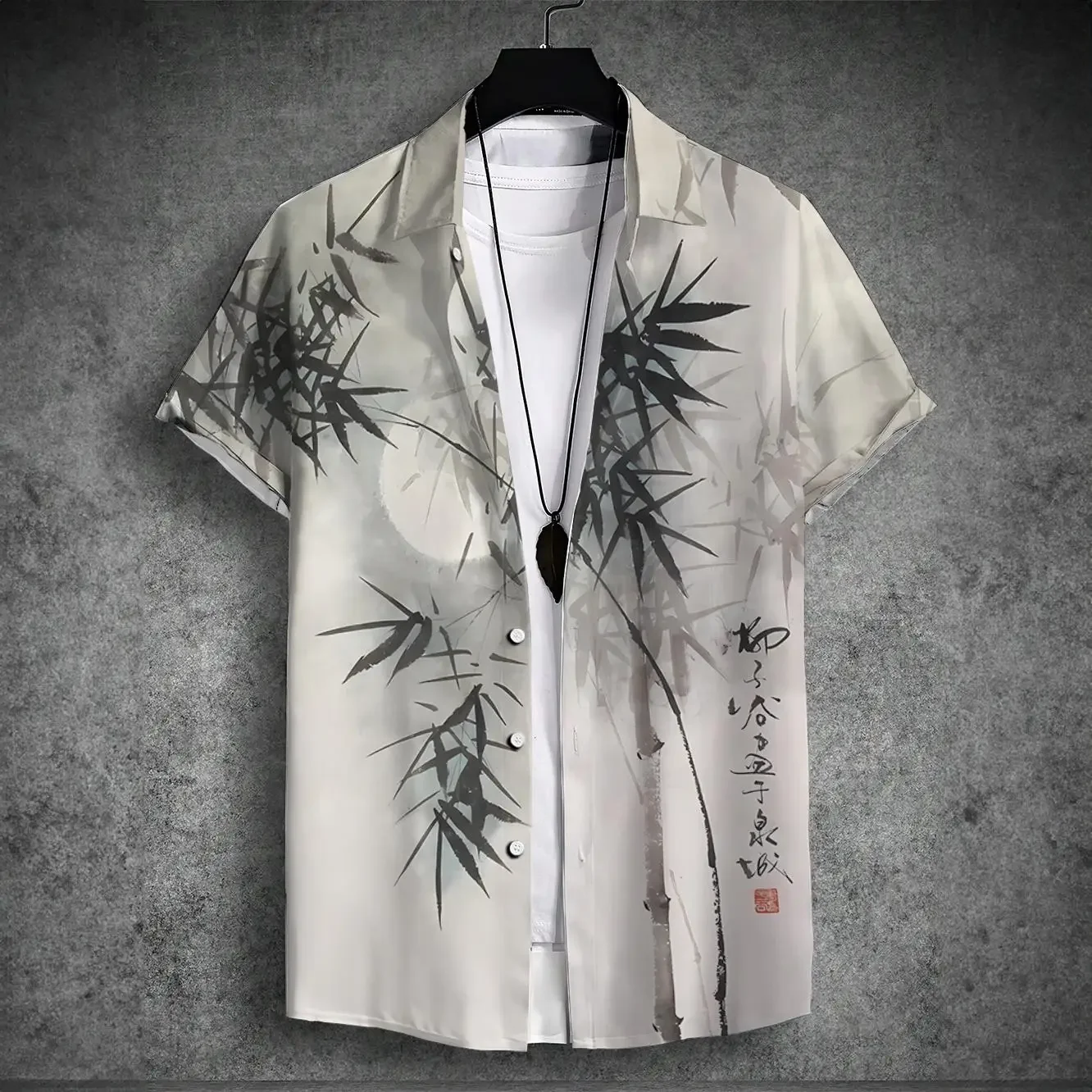 2024 New Men's Short-sleeved Shirt Chinese Style Printed Men's Hawaiian Lapel Top Large Size Casual and Comfortable Men's Shirt