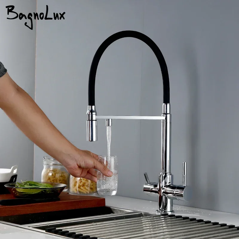 Bagnolux Copper Kitchen Faucets Chrome Kitchen Sink Black hose  Mount Pull Down Dual Sprayer  Nozzle  Mixer Water Taps
