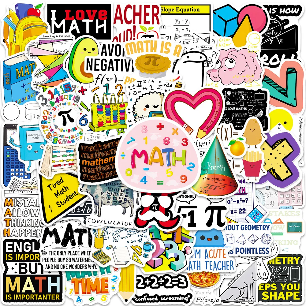 50 Stück Lustige Mathematik-Buchstaben-Symbol-Aufkleber Scrapbook Cartoon Notizbuch Skateboard Wasserbecher Dekoration Wasserfeste Hausaufkleber