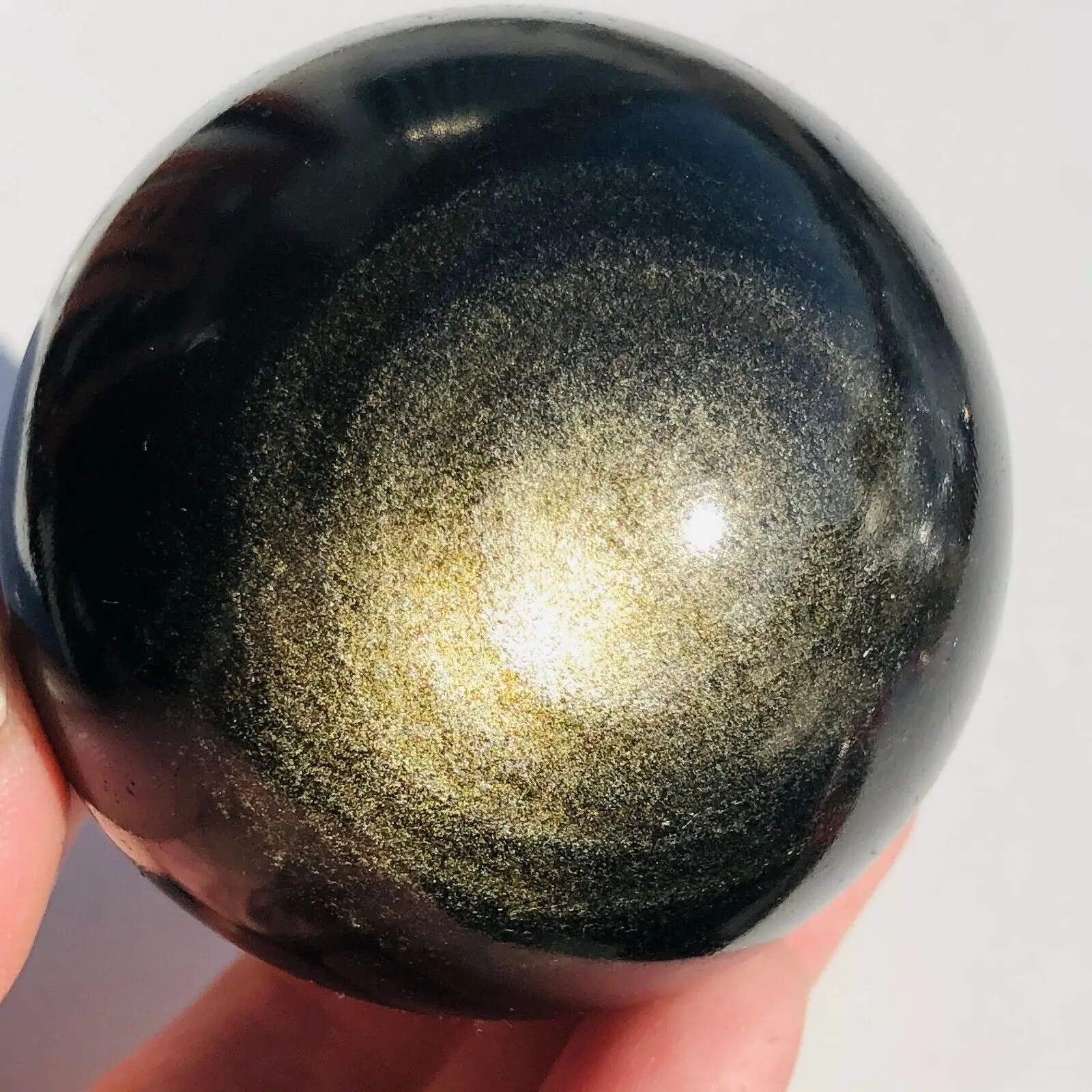 Natural Golden Flash Obsidian Sphere Palm Reiki Stone Healing