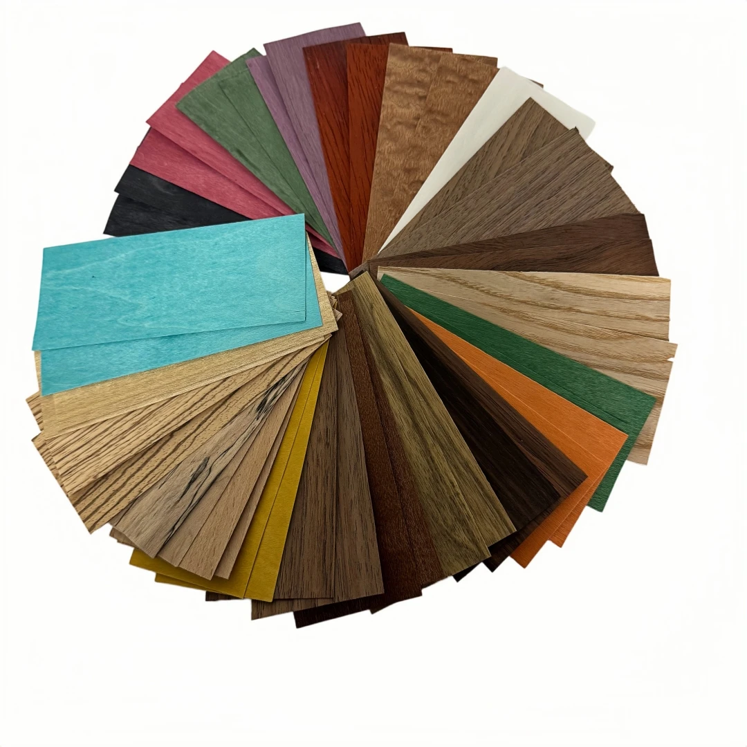 22PCS/PACK Fingerboard & marquetry veneers, exotic & dyed, vibrant flat colors, highly figured grains. 0.5mm, 12x5cm