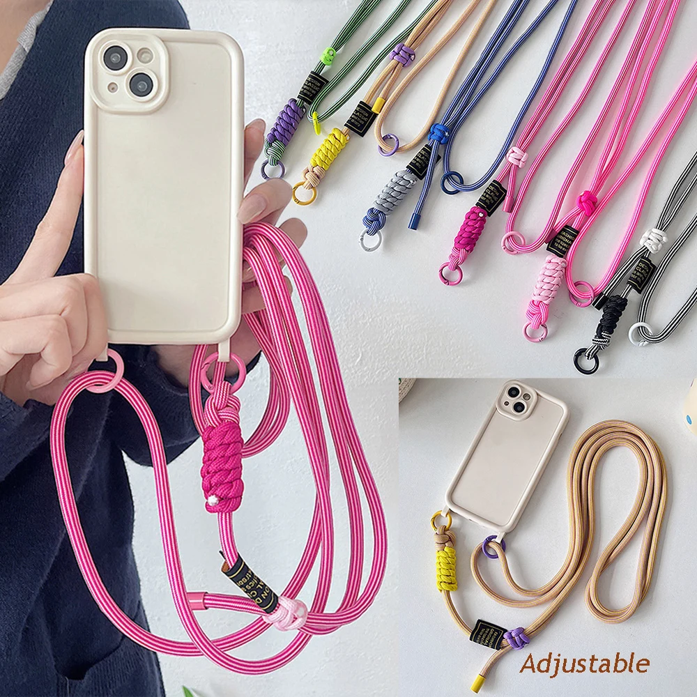 Carrying Mobile Phone Colorful Woven Lanyard Adjustable Bag Crossbody Rope Anti-loss Rope Wrist Strap Lanyard Outdoor Simple