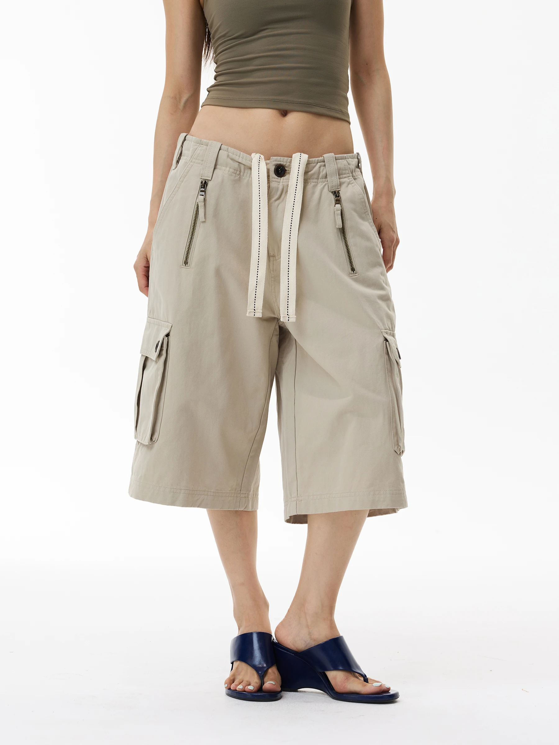 

WLNEXT American Design Sensation Summer Men Women Couple Cotton Casual Pants Seven-Five Workwear Shorts Loose Straight Leg