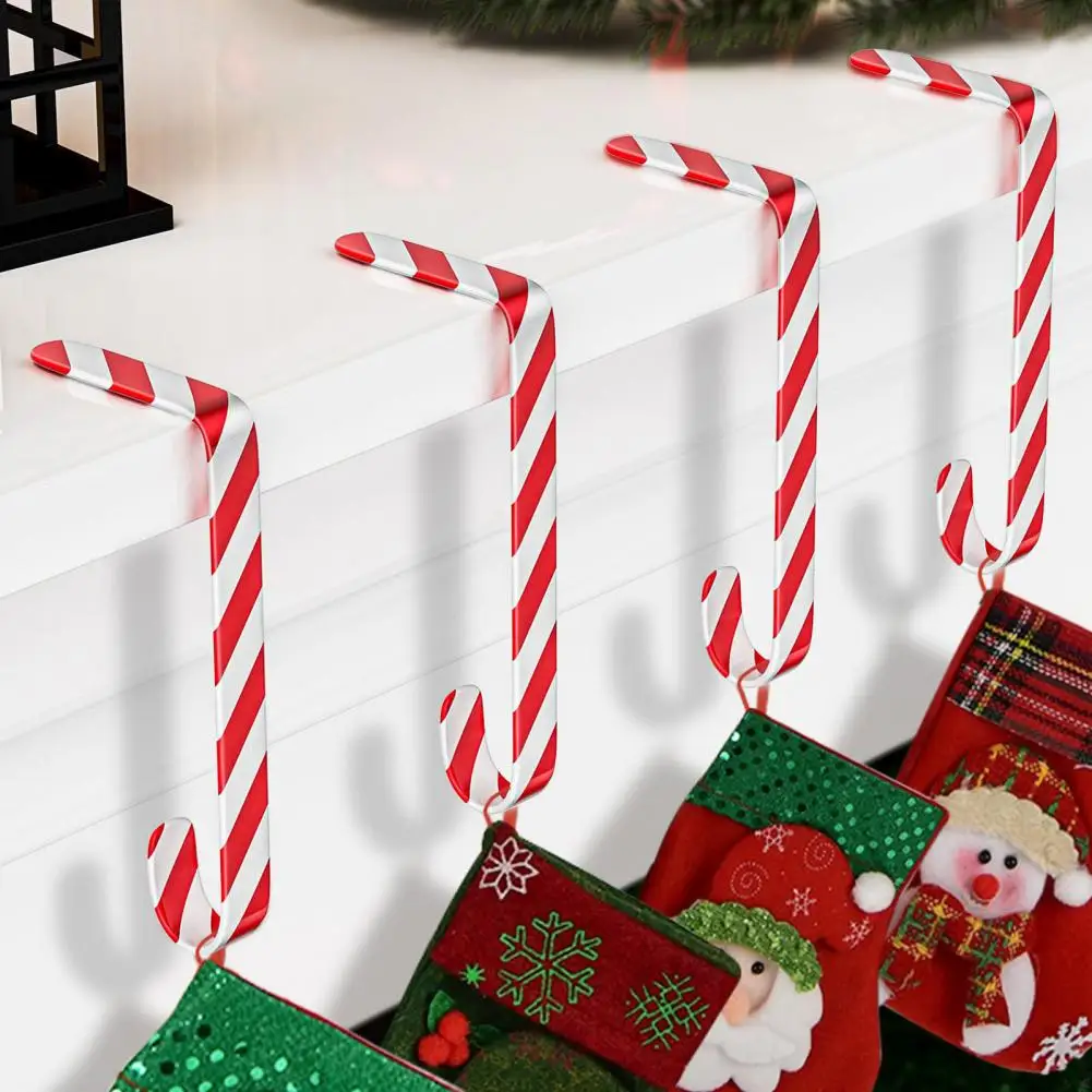 Mantel Stocking Hangers Candy Cane Christmas Stocking Hooks for Mantel Decoration Non-slip Metal Holders for Fireplace Festive