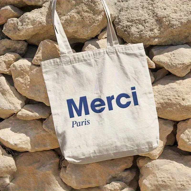 Thank You Paris Canvas Tote Bag, Paris Style Aesthetic Tote Bag, Birthday Gift Canvas Shopping Bag