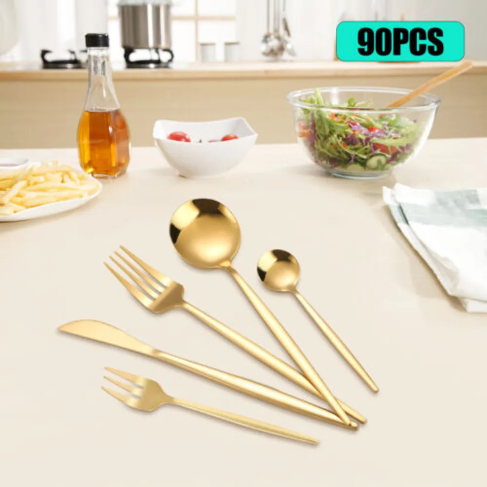 Bymaocar 90pcs/set Tableware Stainless Steel Flatware Kitchen Hotel Spoon Fork Cutlery Ideal Gift 5 Types of Practical Utensils