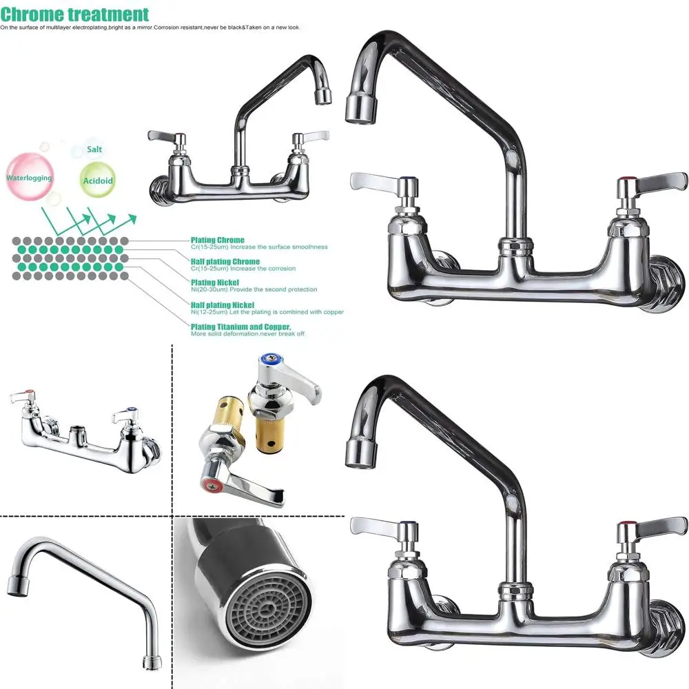 

12 Swivel Spout 8 Center Wall Mount Commercial Kitchen Faucet