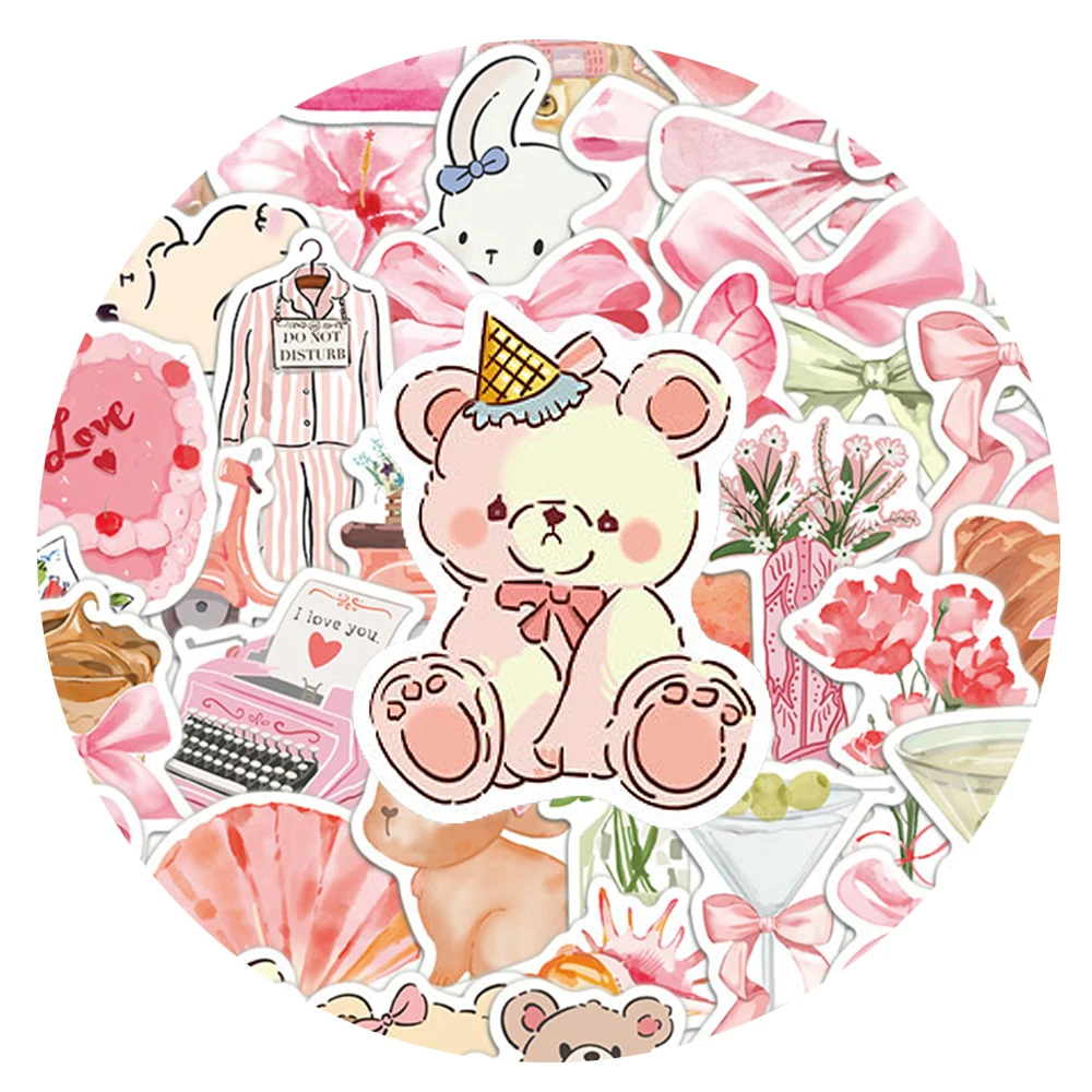 

10/30/50pcs INS Style Cute Cartoon Pink Bow Stickers Aesthetic Graffiti Decals Luggage Phone Guitar Girl Sticker Decoration Gift