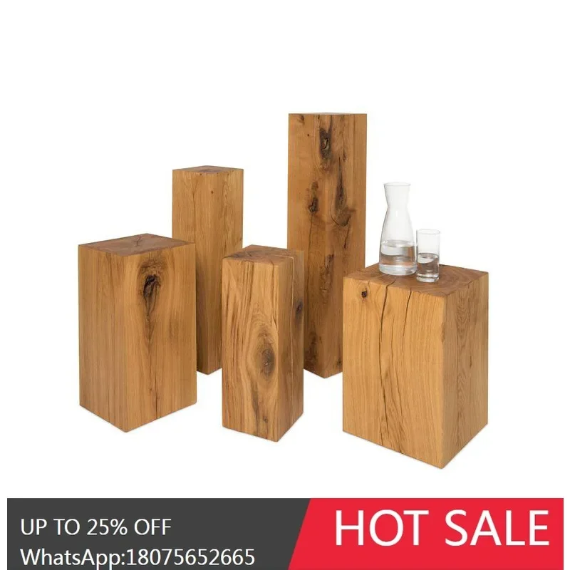 Square Log Stool for Homestay Decoration Solid Wood Tree Stump Low Stool