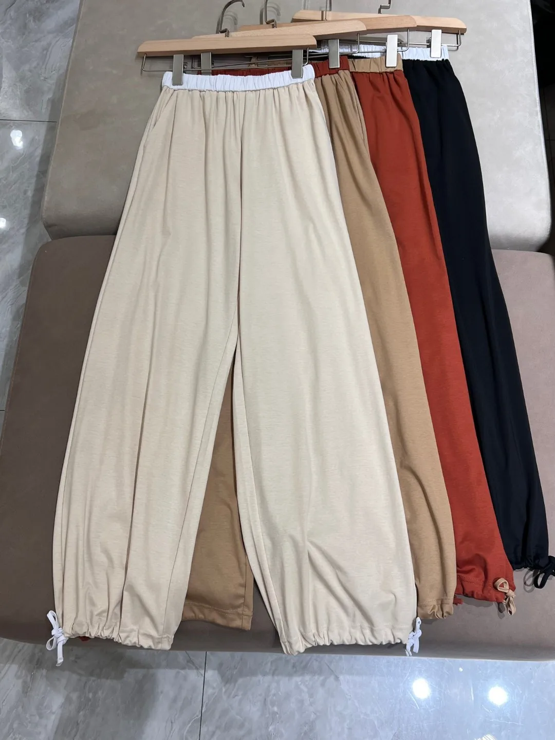 Ultra-thin cotton casual pants with loose and elastic waist