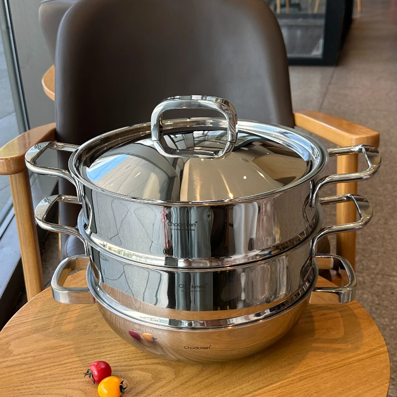 

Polished Stainless Steel Wok Double Handles Round Bottom No Coating With Lid Suitable For All Stoves Durable Kitchen Cooking Pot