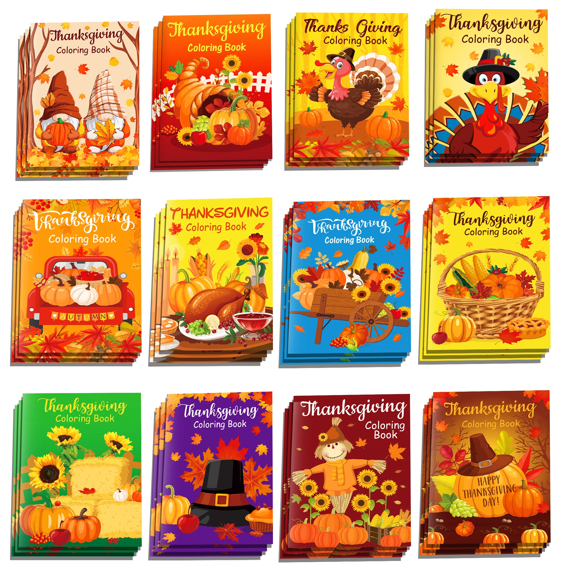 6/12/24Pcs Fall Thanksgiving Day Mini Coloring Books Harvest Turkey Pumpkin Party Giveaways DIY Drawing Holiday Gift Supplies