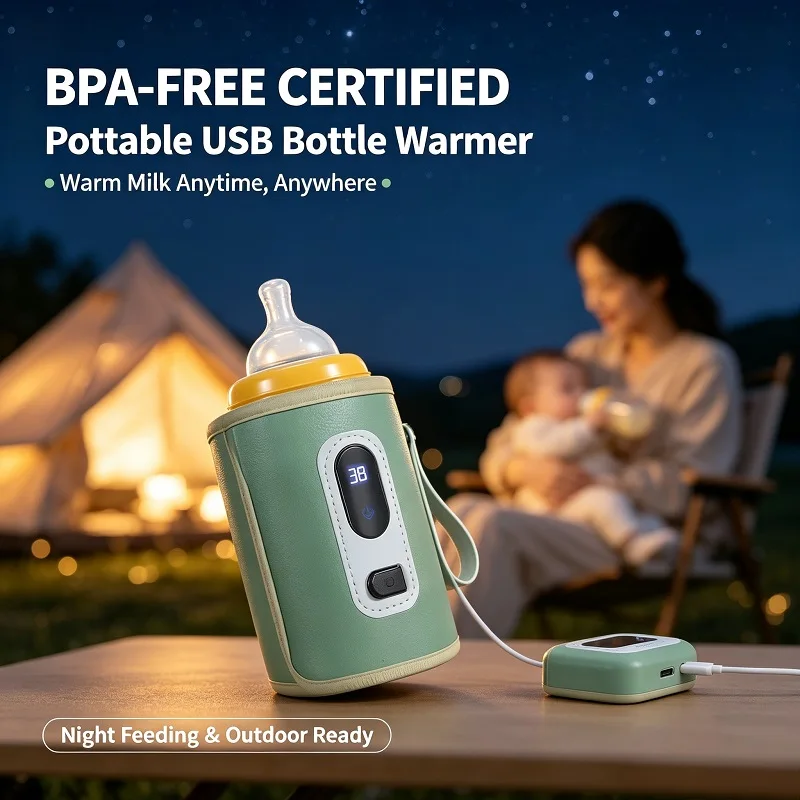 USB Baby Bottle Warmer Bag BPA-Free Portable Adjustable Insulated Thermostatic Sleeve Universal Fit for Car Travel Night Feeding