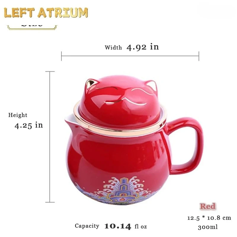 Portable Set of Tea Cup, Mug and 2-Cups,Wide Mouth, Easy to Clean, Keep Tea Hot,Steeping Loose Leaf Tea Bag,Cute Cat, 10.8oz
