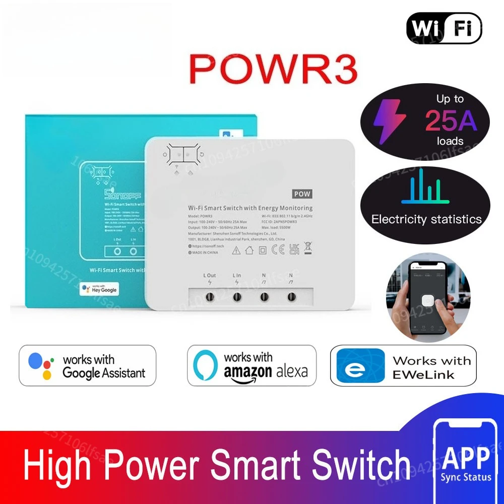 

POWR3 25A High Power Meter Switch WiFi Smart Meter Switch Power Monitor Works With Alexa Google Home Yandex Alice eWeLin