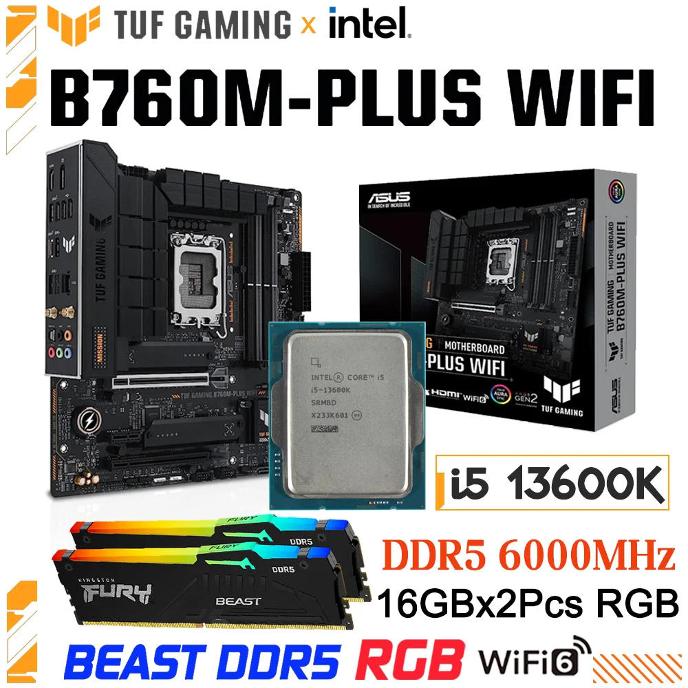 Asus TUF GAMING B760M-PLUS WIFI Intel B760 Mainboard Combo lga1700 CPU i5 13600K LGA1700 Processor Kit Intel 13th Gen i5 13600K