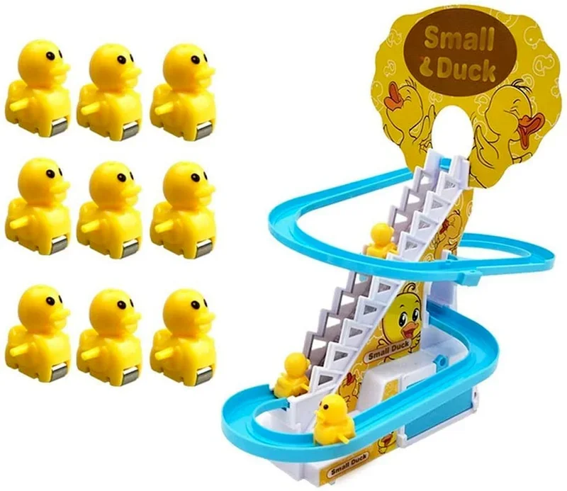 Electric Duck Climbing Stairs Toy Children Roller Coaster Toy Set Electric LED Light Music Amusement Climb Stairs Track Toy