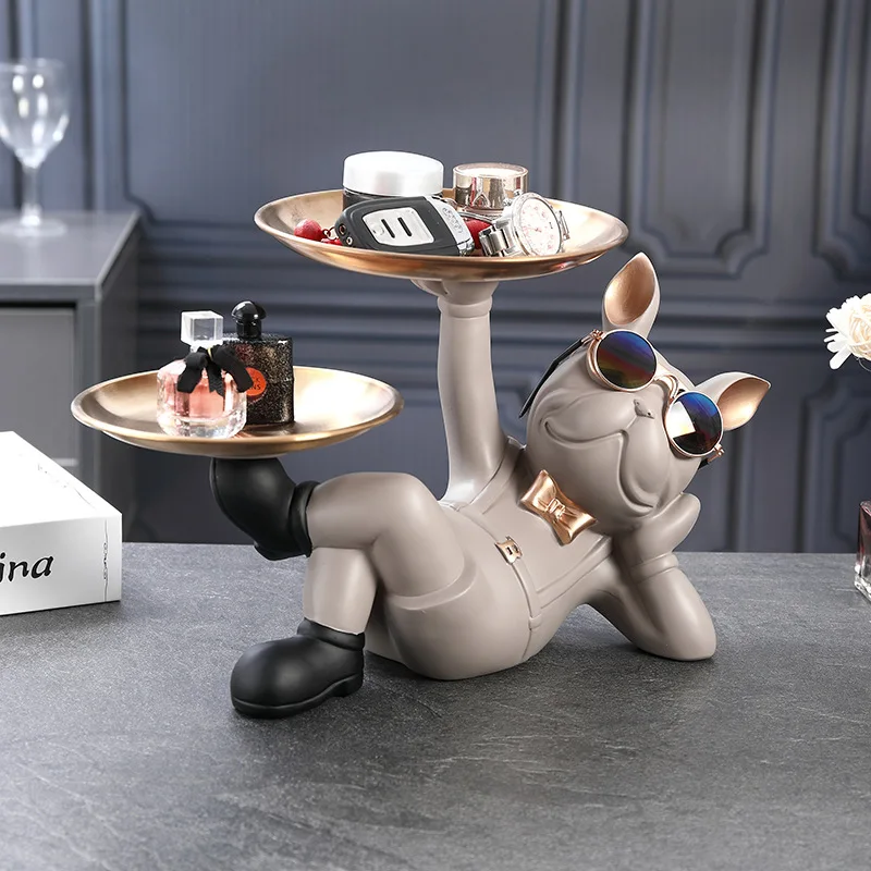 Creative entry bulldog key storage decoration, entrance shoe cabinet storage tray, light luxury living room entrance decoration