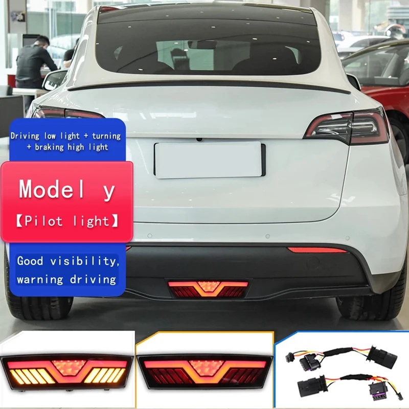 

Car 3-In-1 Functions Rear Running Light Brake Light Dynamic Turn Signal LED Pilot Light For Tesla Model Y 2019-2022