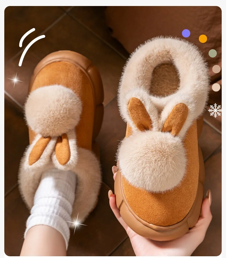 

New Fluffy Rabbit Slippers Women Keep Warm Winter Floor Shoes Ladies Bunny Furry Closed Back Home Mules Shoe Bunny Slipper Woman