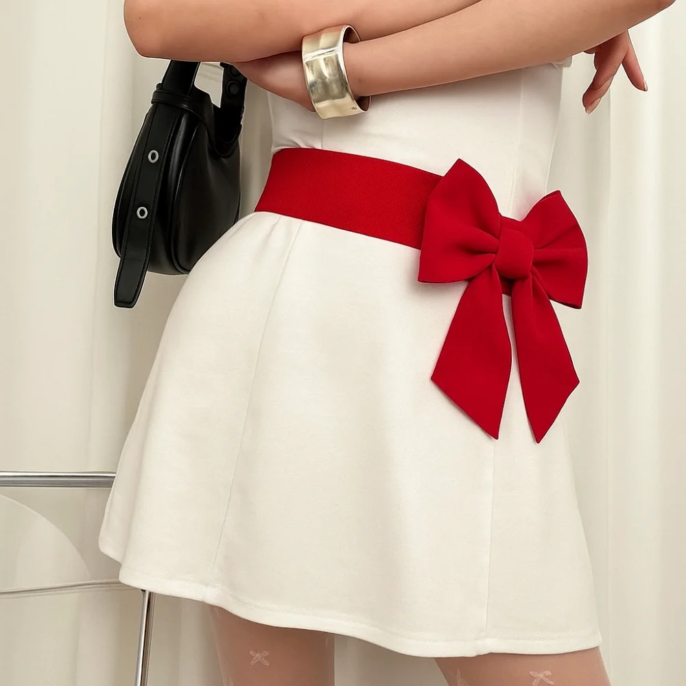 خمر مطاطا كبير القوس حزام القماش الحلو واسعة حزام لينة أنيقة مساء اللباس حزام الطرف