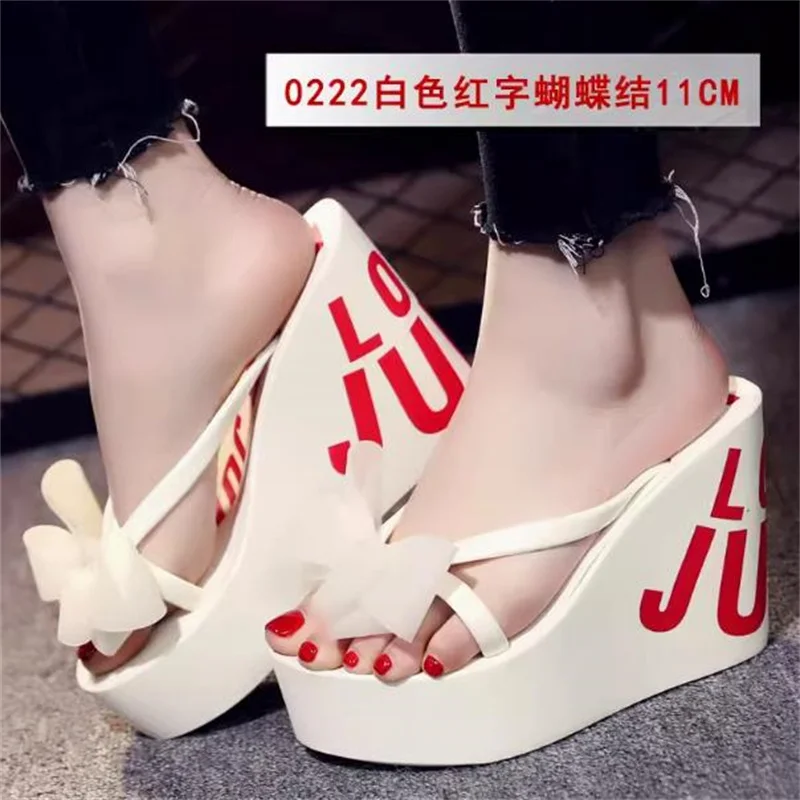 Platform Wedges Sandals Wedges Flip Flops High Heel Sandals Slippers White Beach Sandals Bohemia Flip Flops Pink size 32--43