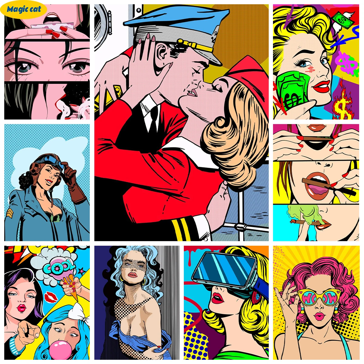 

Sexy Comic Girl DIY Diamond Painting Pop Art 5D Diamond Embroidery Rhinestone Cross Stitch Handmade Home Decor