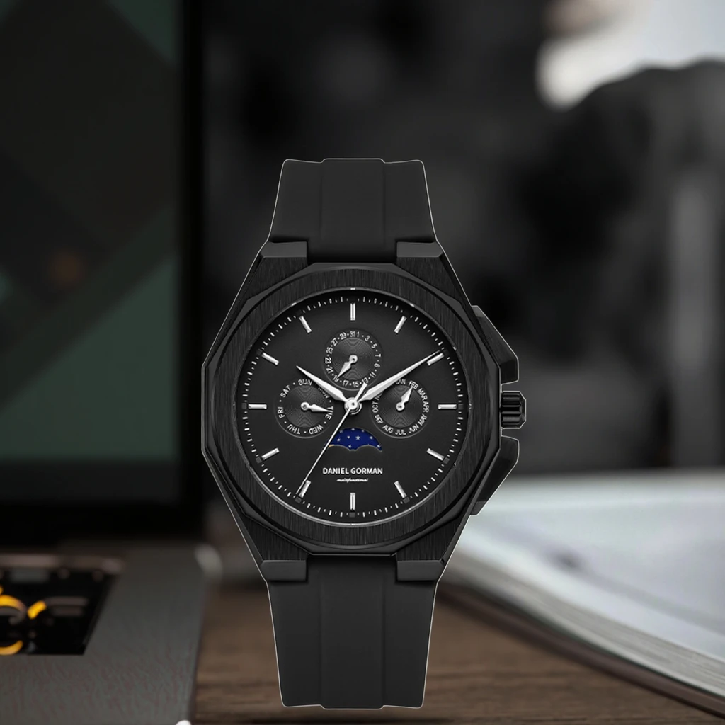 

Men's Stainless Steel Case Chronograph Watch with Silicone Strap Luminous Hands 50m Water Resistant Moon Phase 9 Color Variants