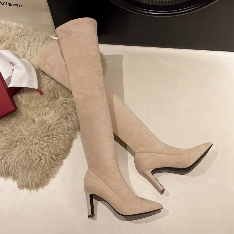 Pointed-toe High-heeled Women's New Autumn-winter Long Boots, Knee-length Thick Heel, Tall Boots
