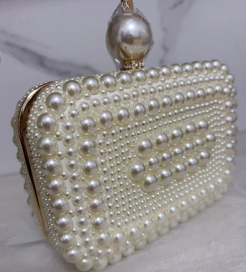 Fashion Women Shell Bag White Pearl Shoulder Chain Square Clutch Evening Bag Factory Real Photo