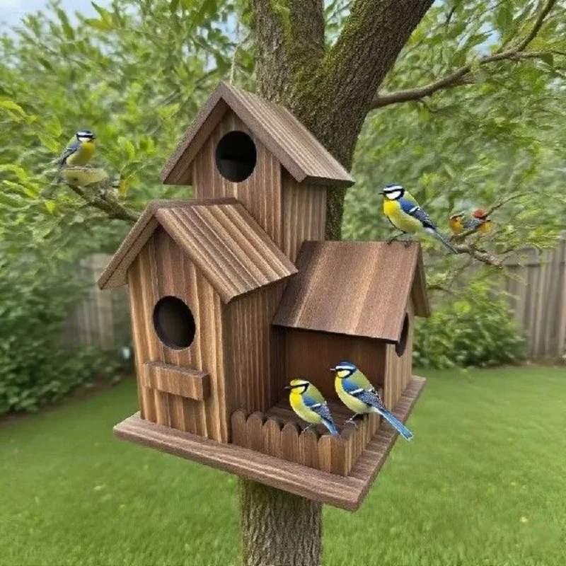 3 Chambers Wooden Bird House Incubation Box Thickened