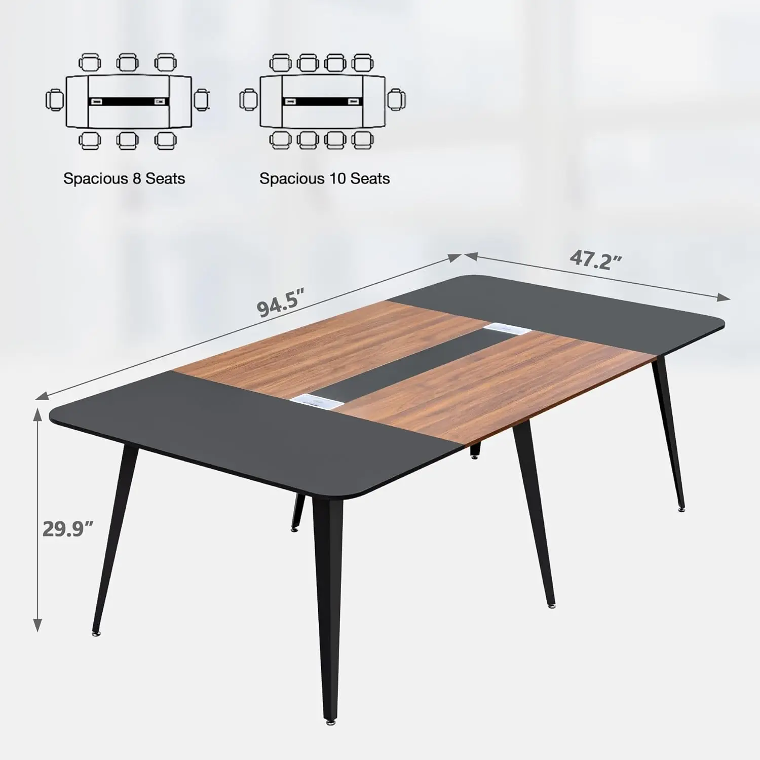 Mesa de conferencias de 8 pies, mesa de reuniones grande con ojal rectangular y marco de metal, mesa de tablero de seminarios moderna para conferencias de oficina