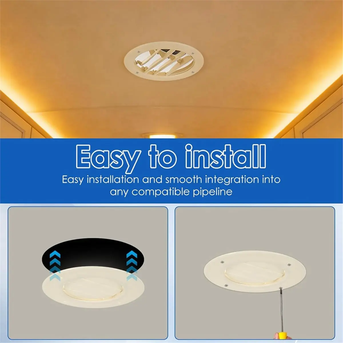 RV Ceiling Vent Cover,RV AC Vent Replacement for Inside ,Fits Ducts with Rotatable Louvers for Directional Airflow