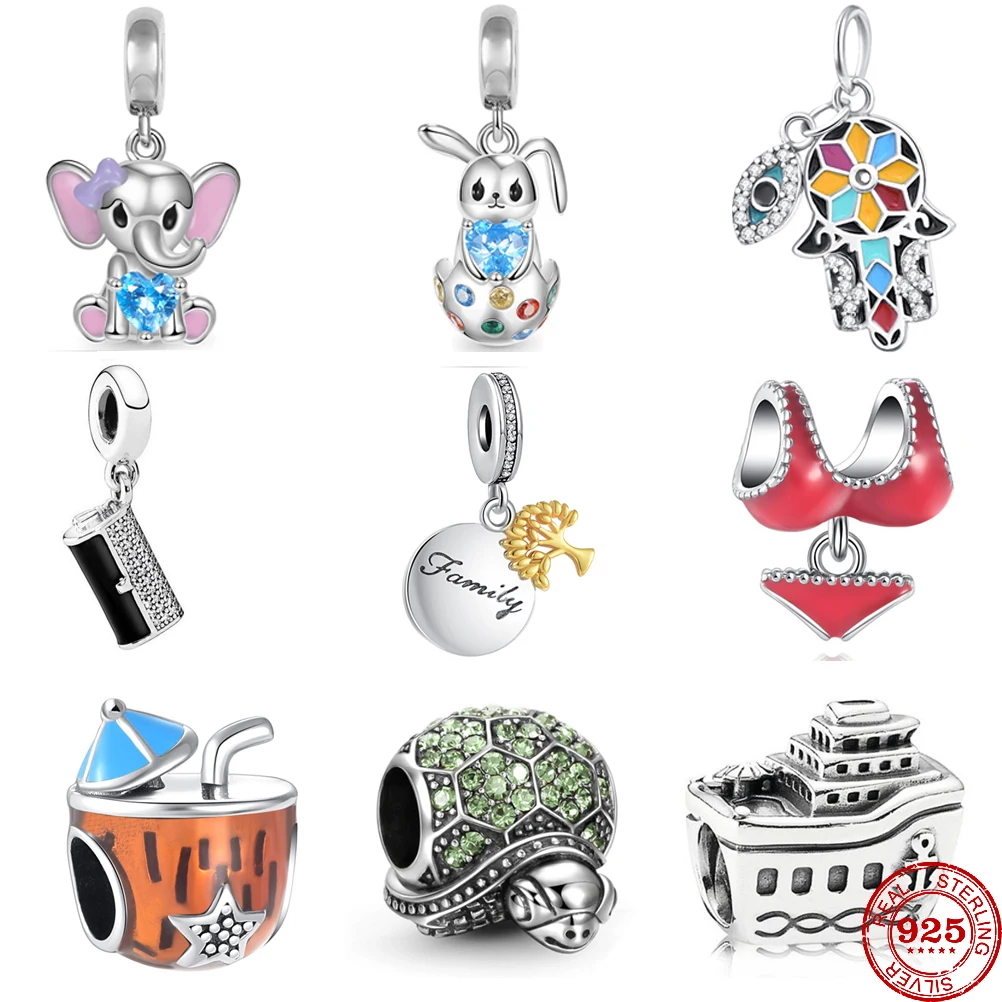 New 925 Sterling Silver Elephant Rabbit turtle boat Greek Eye charms beads Fit Original Pandora Bracelet DIY Jewelry For Women