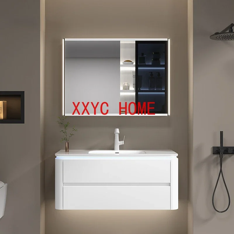 Nordic White Ceramics Washbasin Simple Smart Mirror Cabinet Bathroom Vanity  Sink Bathroom Furniture