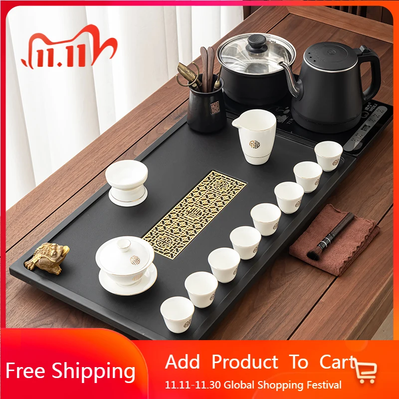 

Черный сервировочный чайный поднос, каменные аксессуары, дренажный чайный поднос для гостиной, кухни, гостиничный банджа Мадера, украшения дома