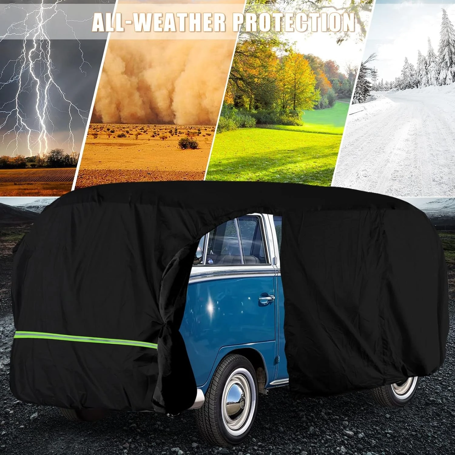 

1 Set Waterproof Car Cover With Door Zipper Windproof With Storage Bag All Weather Compatible For VW BUS T1 T2 T3 1950-1992