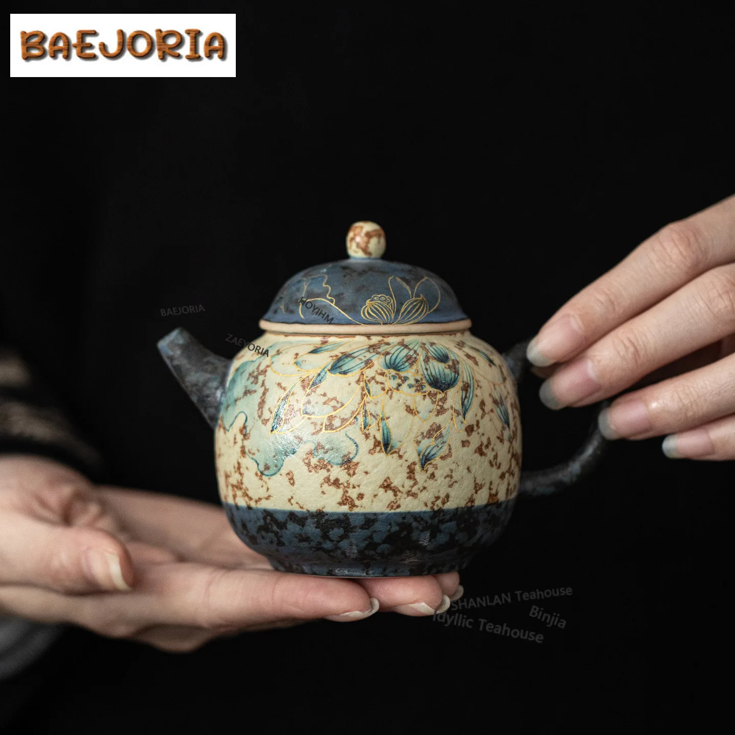 175ml Gold Drawing Firestone Red Lotus Pear-shaped Teapot Creative Tea Infuser Pot Tea Maker Kettle With Ball Hole Drinkware