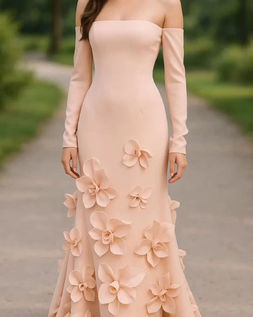 

Customized Classic Elegant Jersey Handmade Flower Mermaid Off-the-shoulder Long Dresses Bespoke Occasion Dresses High Quality