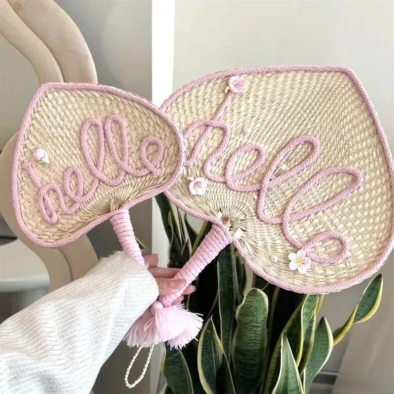 Girly heart fan hello pink hand-woven cute girls summer fan fan
