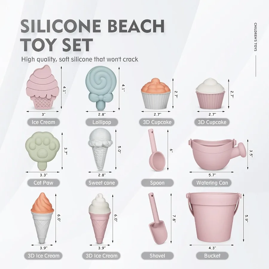 17 pièces jouets de plage en Silicone, jouets de plage modernes pour bébé, ensemble de plage adapté aux voyages, seau en Silicone, arrosoir, pelle, 12 moules à sable,