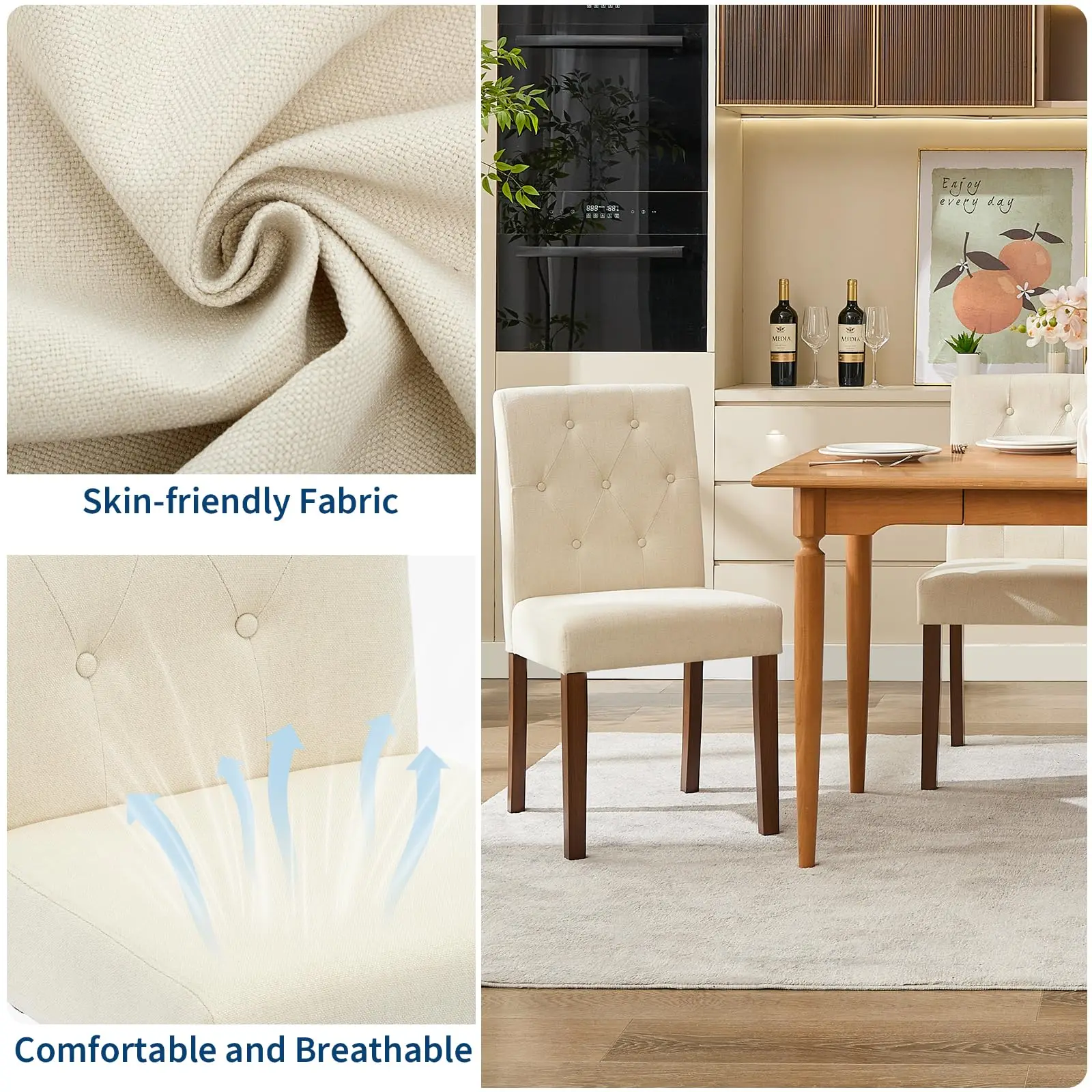 مجموعة كراسي تناول الطعام مكونة من كراسي غرفة العشاء المنجدة من بارسونز وكراسي المطبخ القماشية مع حواف رأس الأظافر/أرجل خشبية قوية وP #2