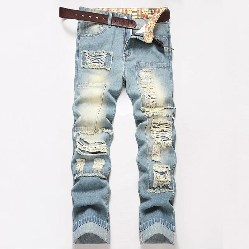 Heavy Destroyed Washed Rotten Men 2026 Spring Autumn Jeans Straight Tube Deconstruction Design Denim Pants