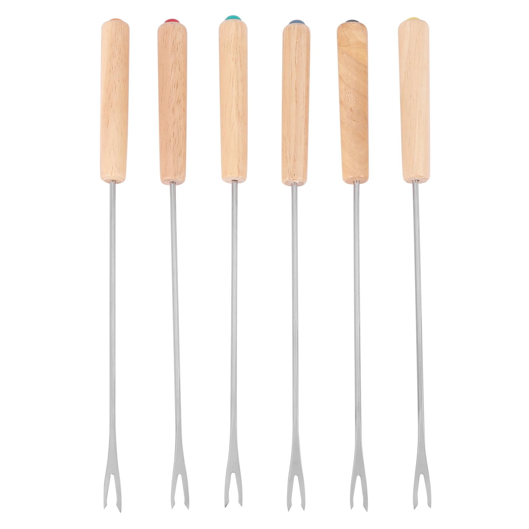 MALL Stainless Steel Color Coding Chocolate Fountain Cheese Fondue Forks with Oak Wood Handle Heat , Skewers Marshmallow Roastin