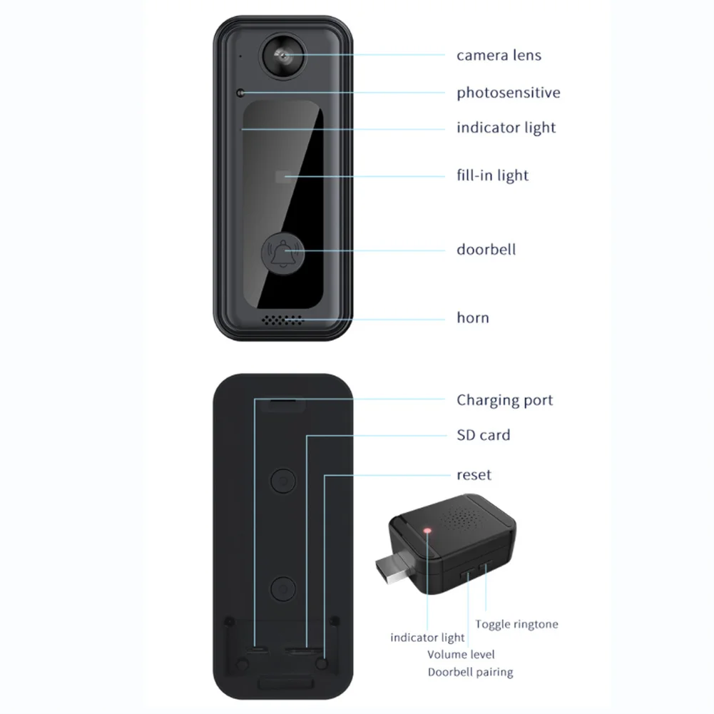 Беспроводной видеозвонок с HD-камерой, 2,4 ГГц, Wi-Fi, облачное хранилище, 2-сторонний домофон, Водонепроницаемый дверной звонок для умного дома