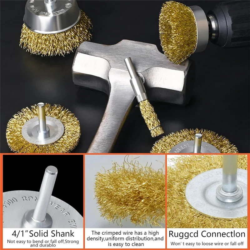 مجموعة فرش أكواب العجلات النحاسية من COFA مكونة من 8 قطع، مجموعة فرشاة سلك نحاسية كربونية مجعدة خشنة لتنظيف الصدأ والتآكل والطلاء المتين والأصفر