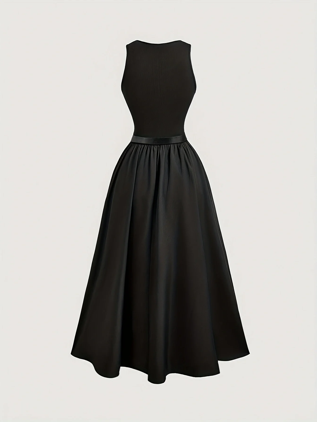New Style Women's Dress, Professional Wear, Work Attire, Slim-Fit Dress, French Style, Elegant, Preppy Style, Sleeveless, Puffy Skirt, Long Dress, Solid Color, Women's Dress, Belt Not Included